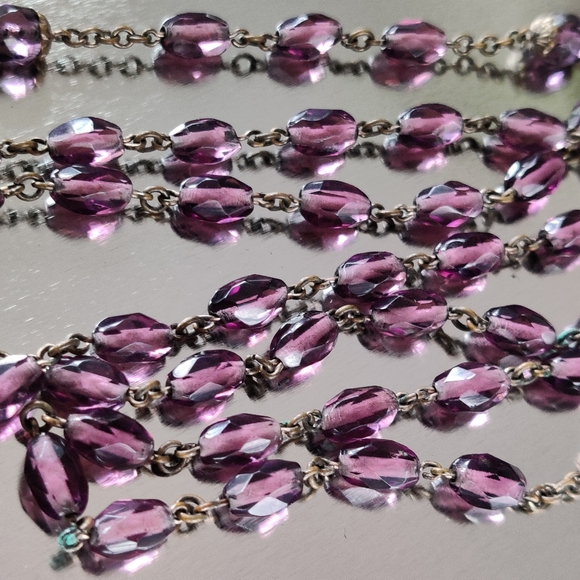Antique 1909 Brass and Amethyst Glass Rosary - Picture 9 of 13